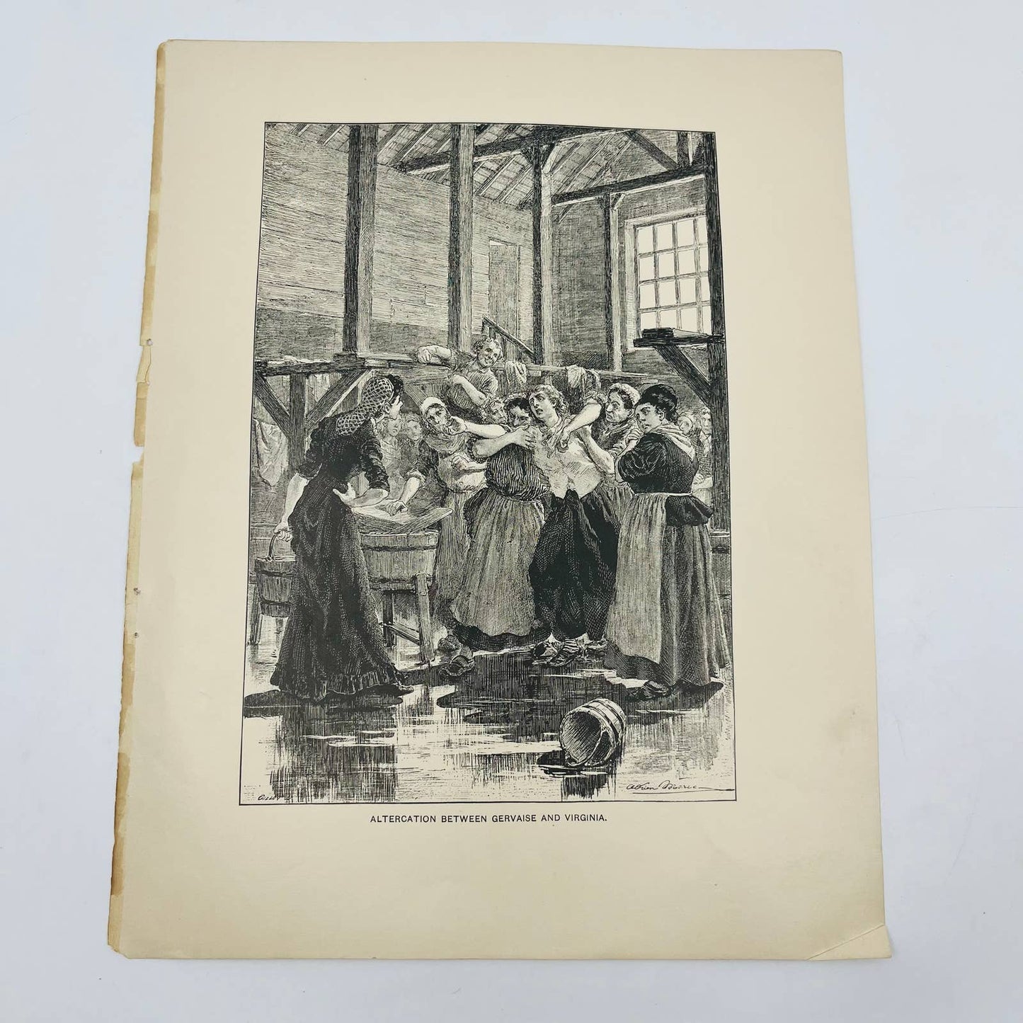 1880s Print Engraving Zola L’Assommoir ALTERCATION BETWEEN GERVAISE & VIRGINIA