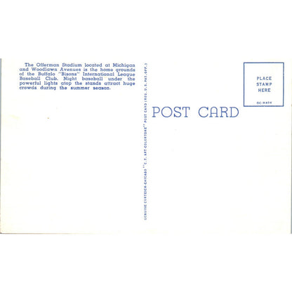 Offerman Stadium Buffalo NY Bison Original Postcard TK1-24