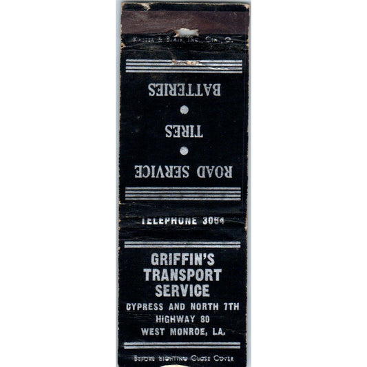 Griffin's Transport Service West Monroe LA Advertising Matchbook Cover MM9-8