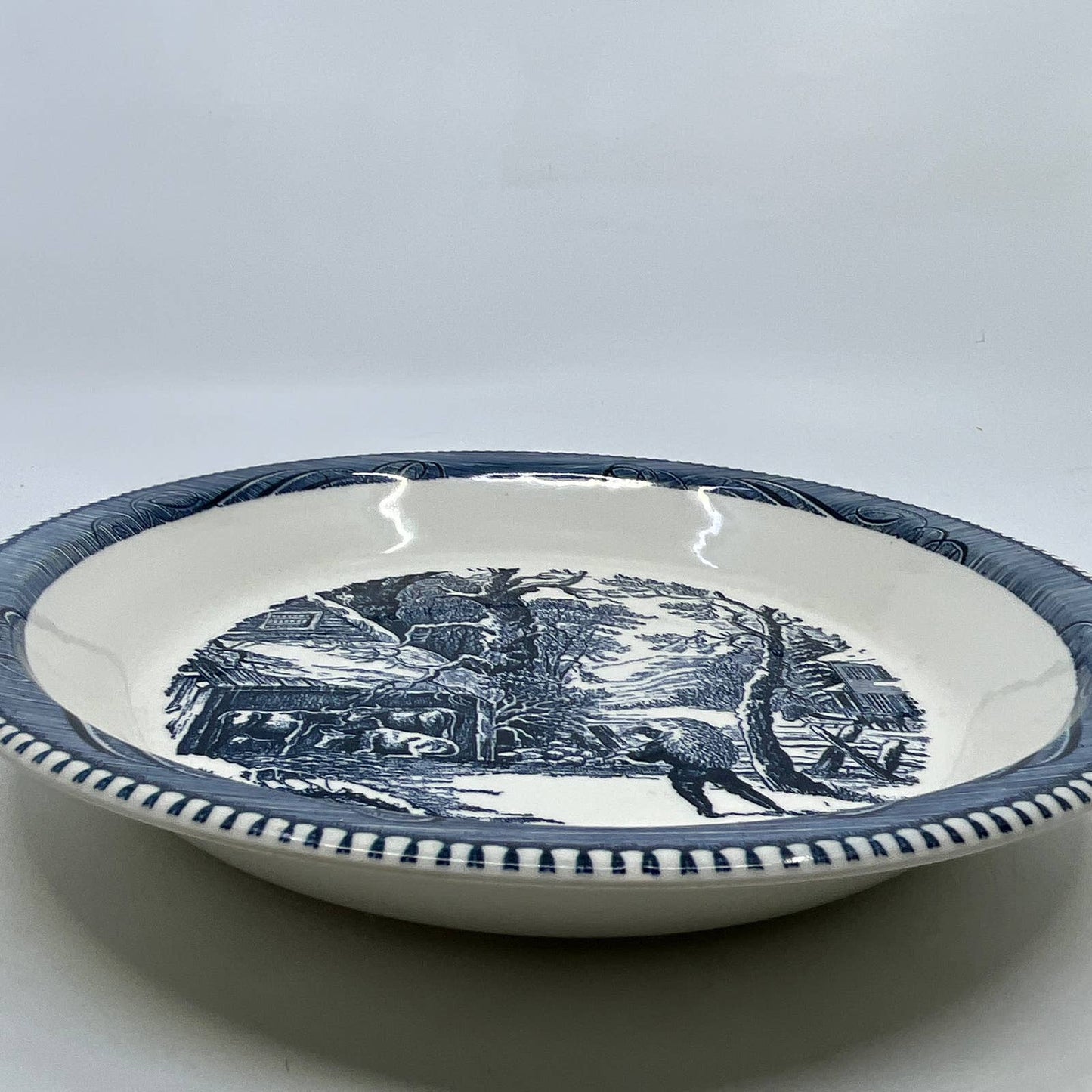 Currier & Ives Royal China Blue Pie Plate Snowy Morning Serving Dish 10" TI3