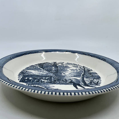 Currier & Ives Royal China Blue Pie Plate Snowy Morning Serving Dish 10" TI3
