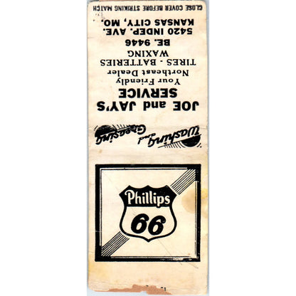 Joe & Jay's Service Phillips 66 Kansas City Advertising Matchbook Cover MM9-3