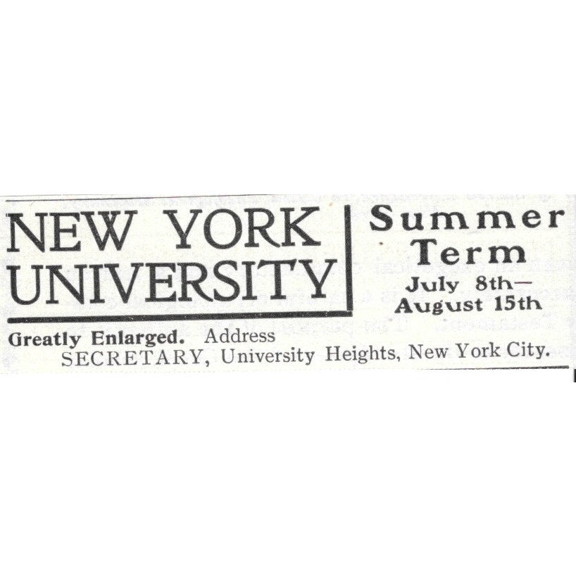 New York University Summer Term University Heights NYC 1903 Original Ad AK5-S35