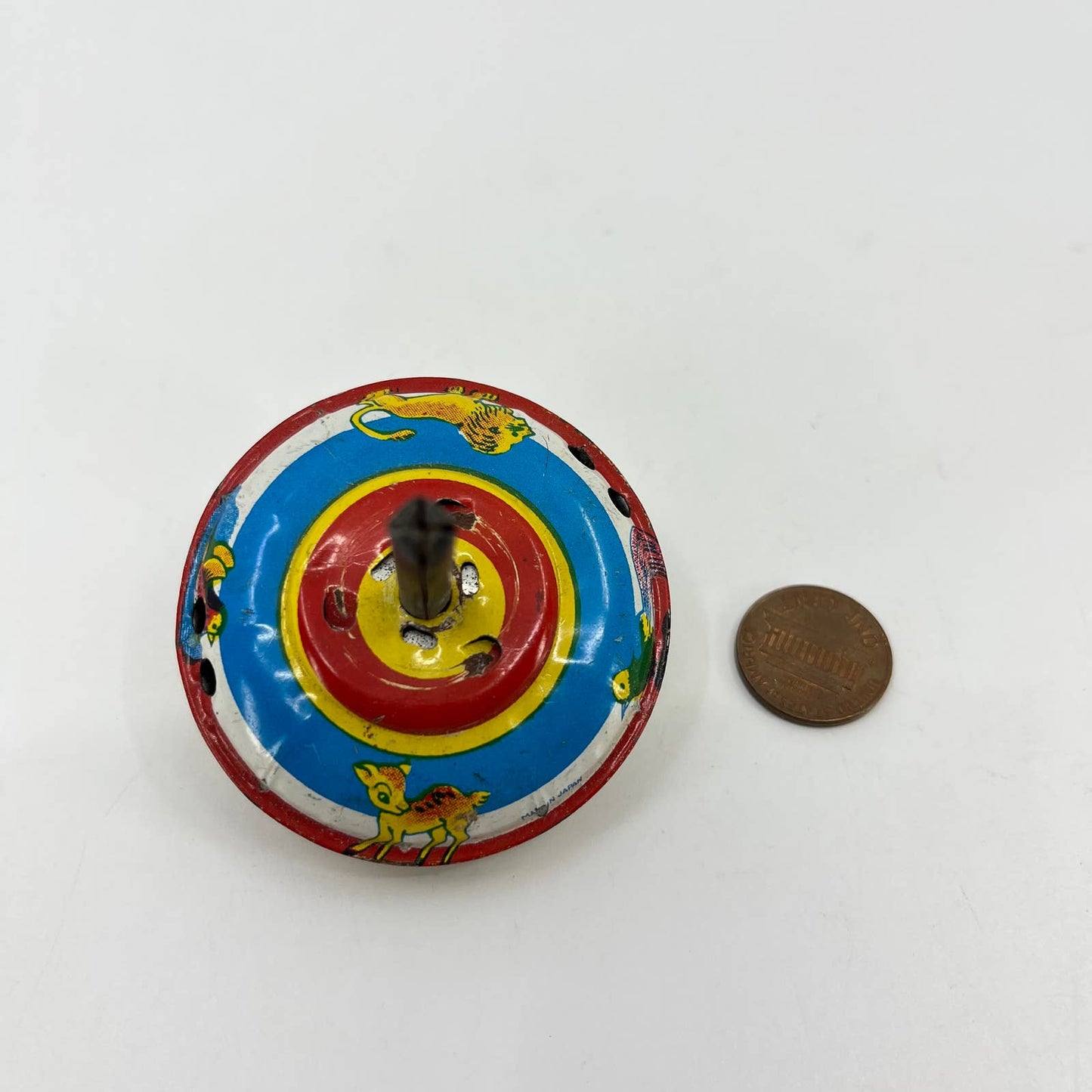 Vintage Original Tin Litho Animals Toy Spinning Top Japan SC4