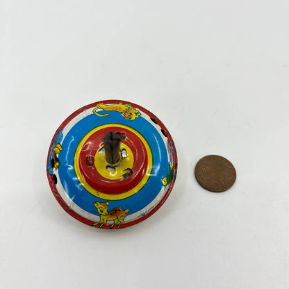 Vintage Original Tin Litho Animals Toy Spinning Top Japan SC4