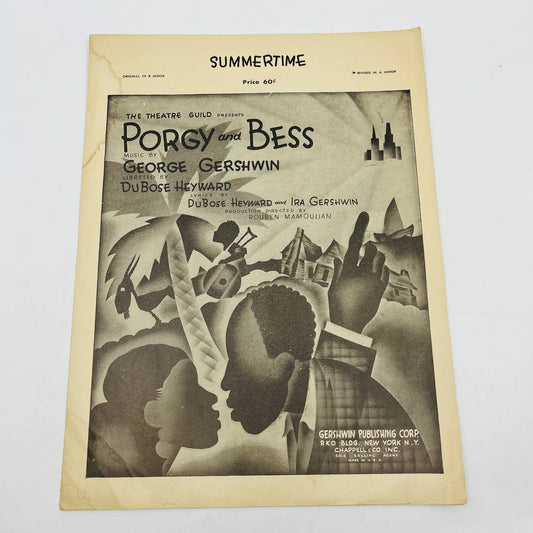 1935 Porgy and Bess: Summertime SHEET MUSIC Gershwin TD6