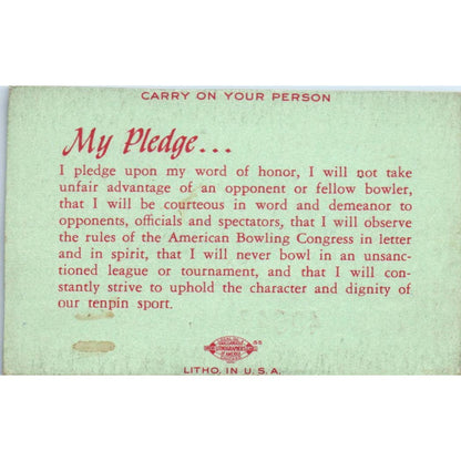 1950 American Bowling Congress Milwaukee Membership Card West Men's SE5-36