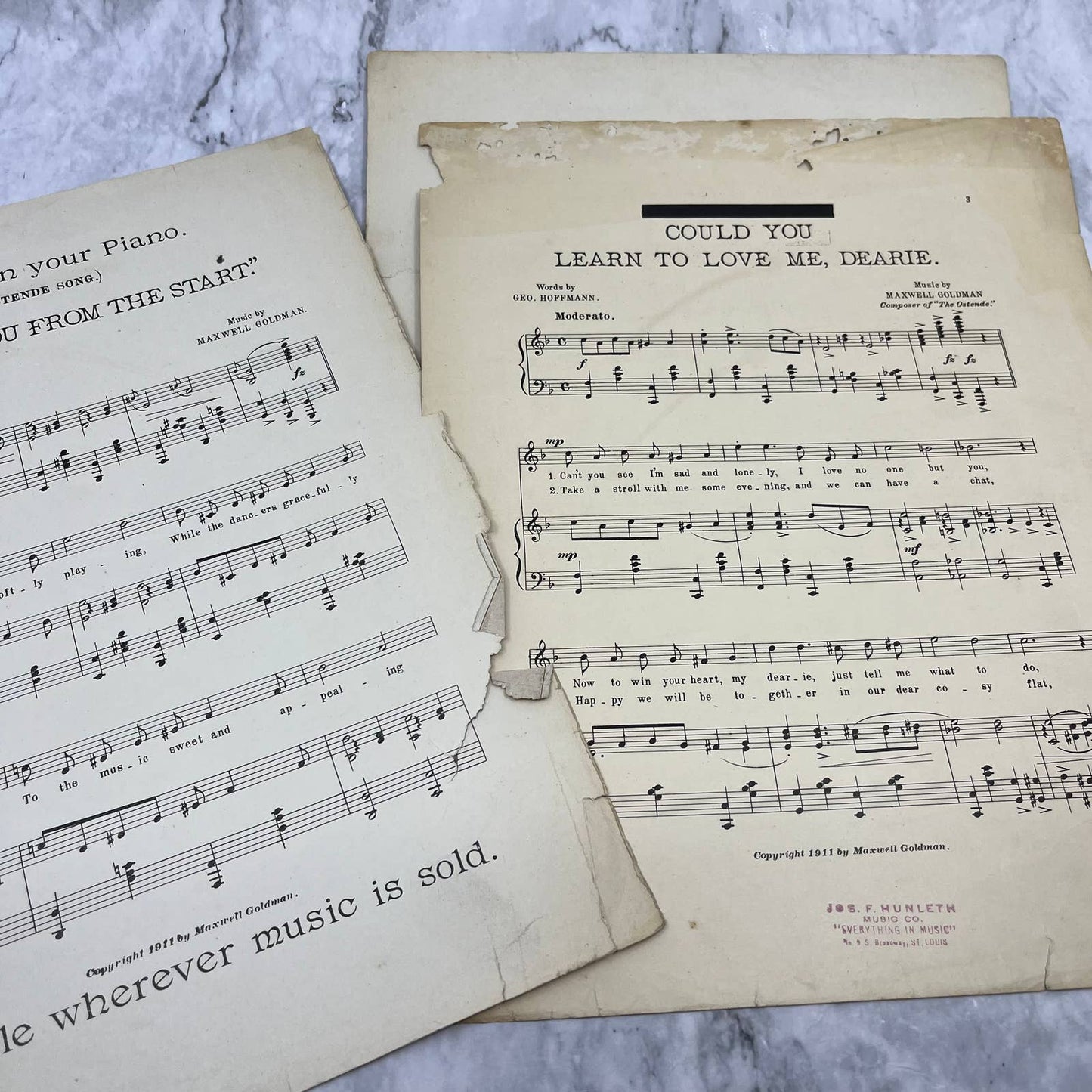 1911 Sheet Music Could You Learn to Love Me Dearie Maxwell Goldman TH5