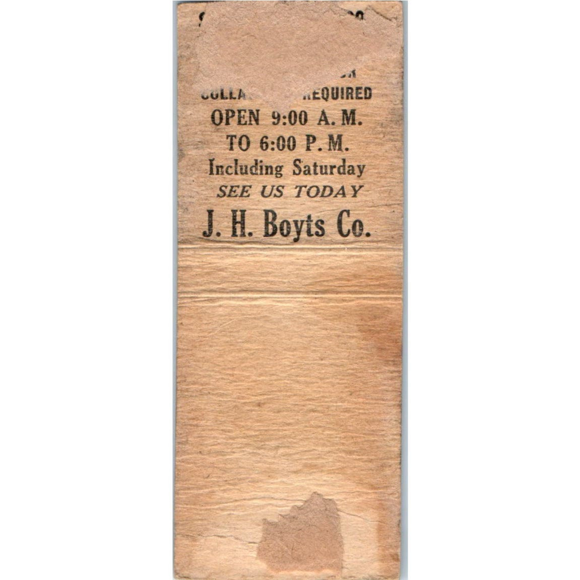 J.H. Boyt's Co. Money Co Kansas City MO Advertising Matchbook Cover MM9-5