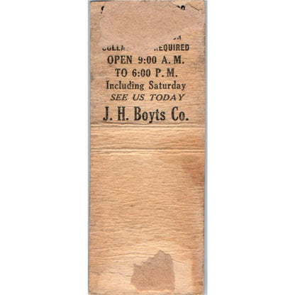 J.H. Boyt's Co. Money Co Kansas City MO Advertising Matchbook Cover MM9-5