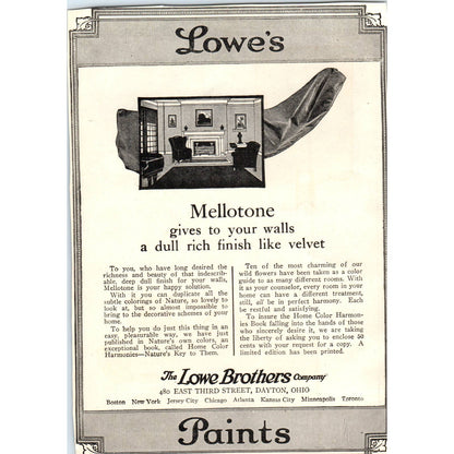 c1920 Harper's Magazine Ad - The Lowes Bros. Company Paints Dayton OH TF6-1