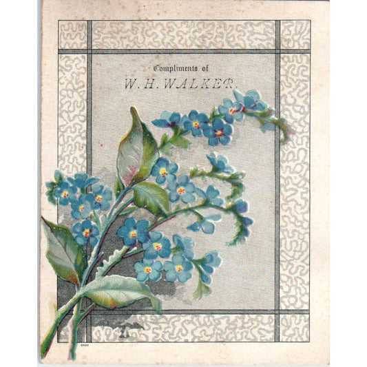 1880s Victorian Trade Card W.H. Walker Holiday Goods Forget Me Not SF2