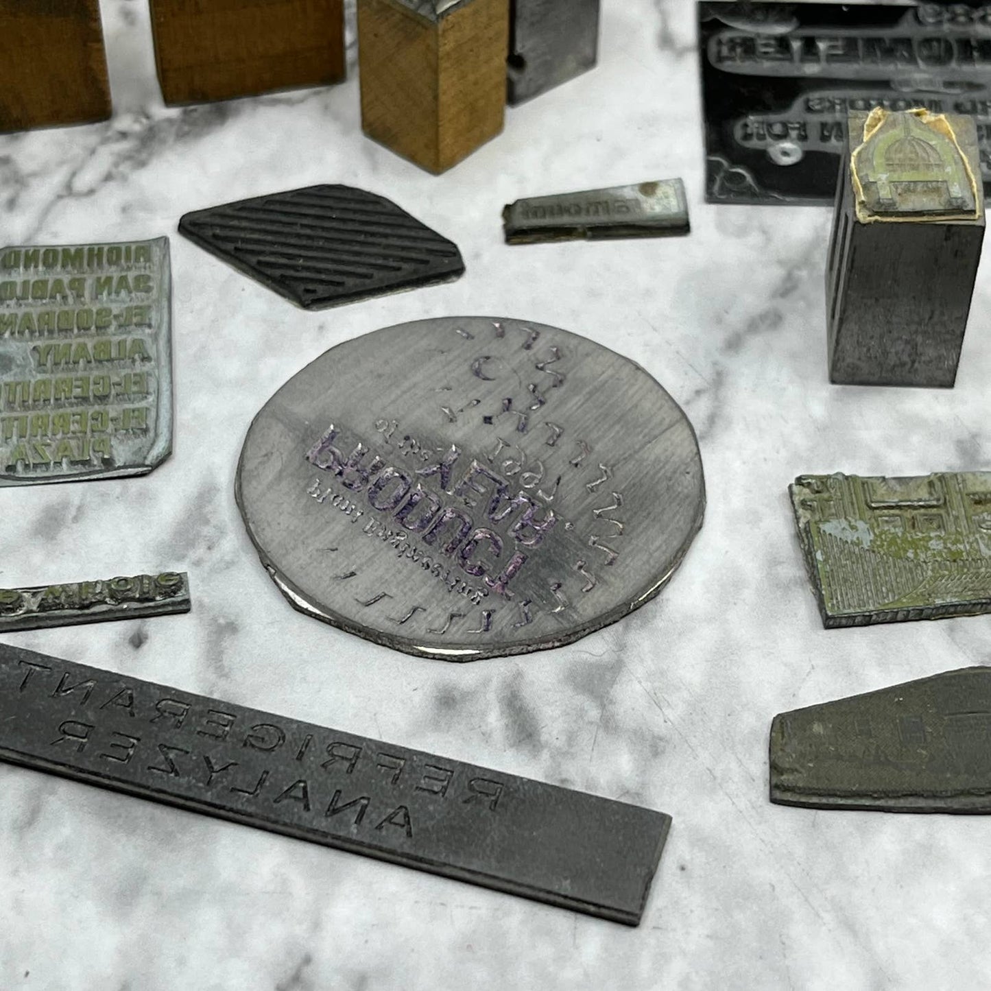 Huge Lot Vintage Letterpress Printers Block Plates Various Shapes & Sizes SE851
