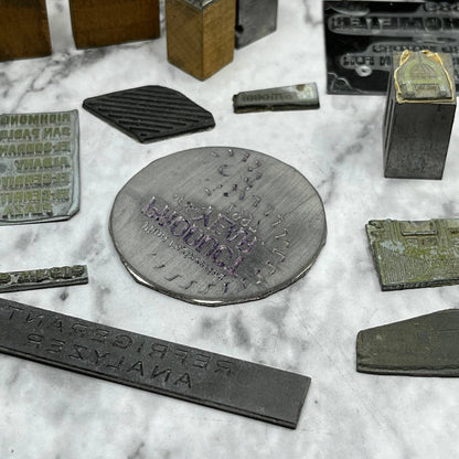 Huge Lot Vintage Letterpress Printers Block Plates Various Shapes & Sizes SE851