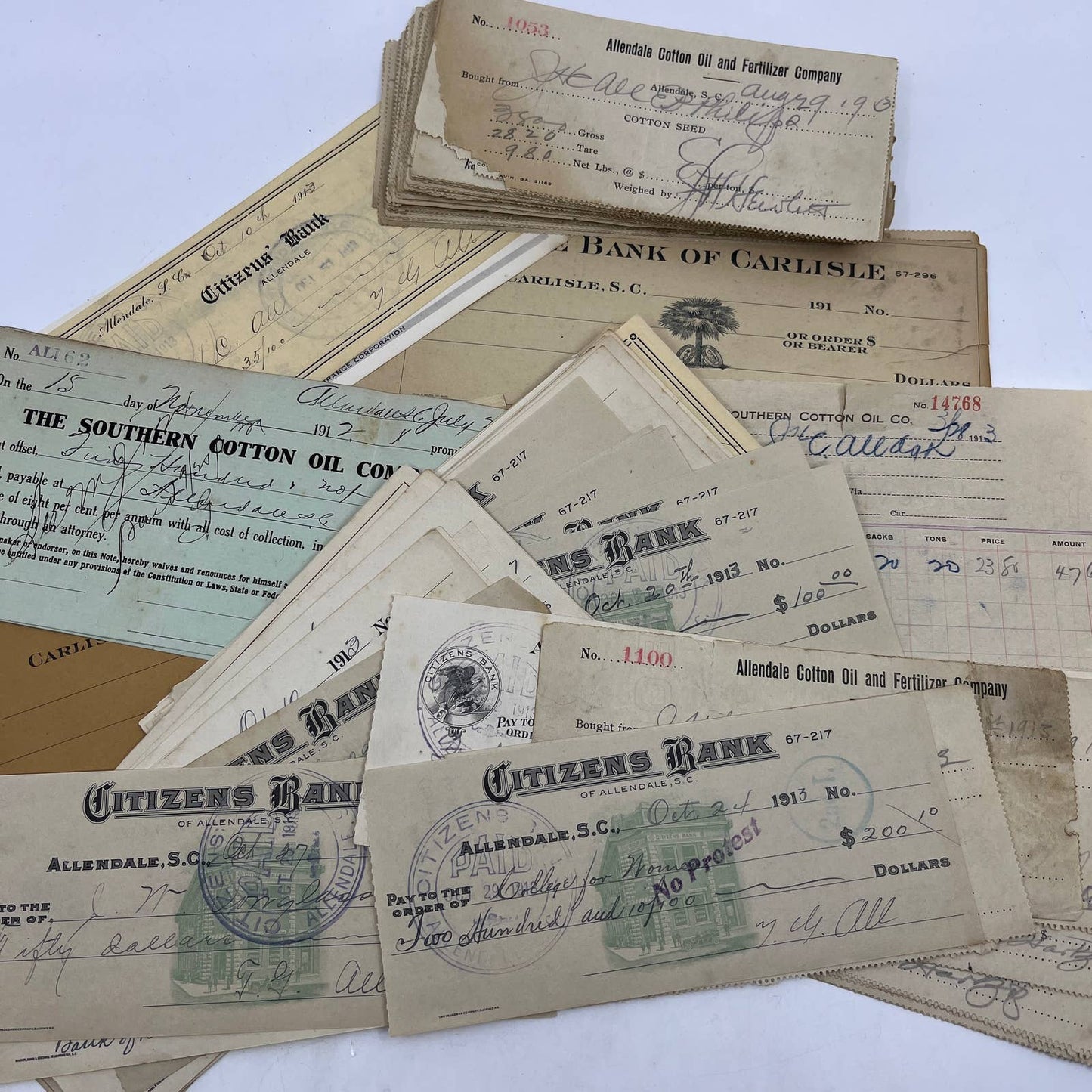 c1913 Huge Lot of Allendale South Carolina Paper Ephemera TI5