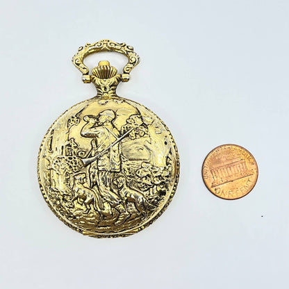 Vintage Collezio Quartz Pocket Watch Hunter Hunting Dogs Gold Tone SD5