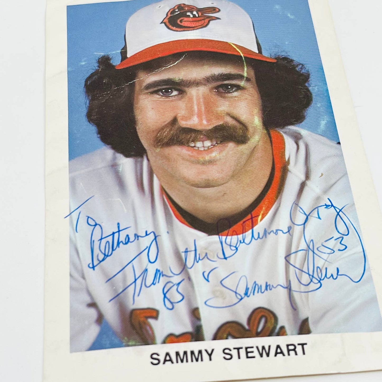 1983 Sammy Stewart Autographed Baltimore Orioles Head Shot Postcard SC1