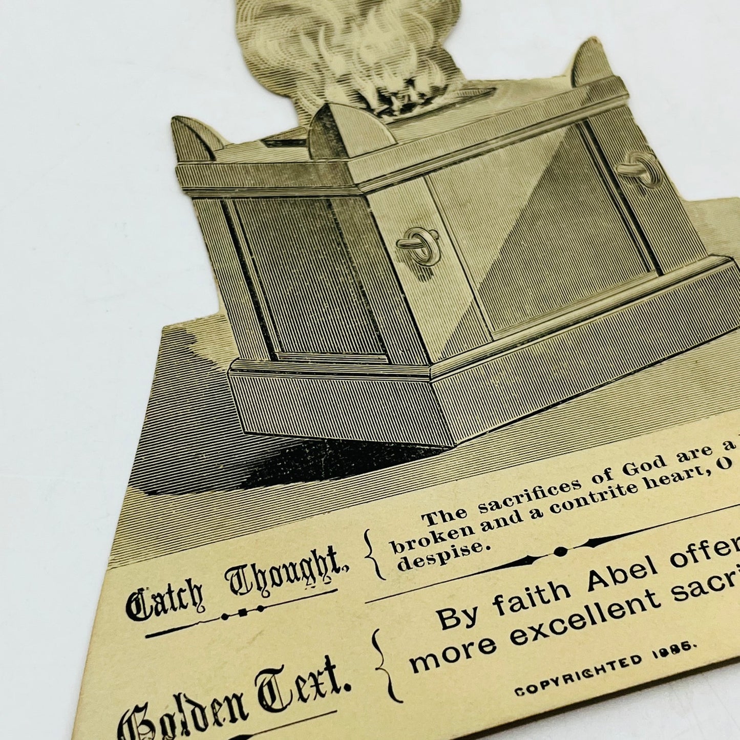 1885 Victorian Prayer Card Die Cut Engraving Psalms 51:17 Hebrews 11:4 SAH9-H7