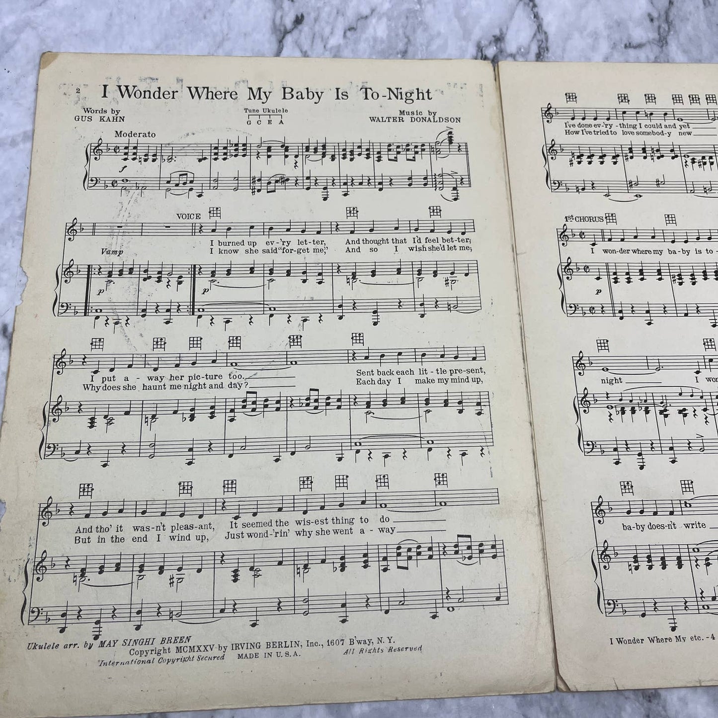 I Wonder Where My Baby Is Tonight Irving Berlin 1925 Sheet Music TK2-SM3