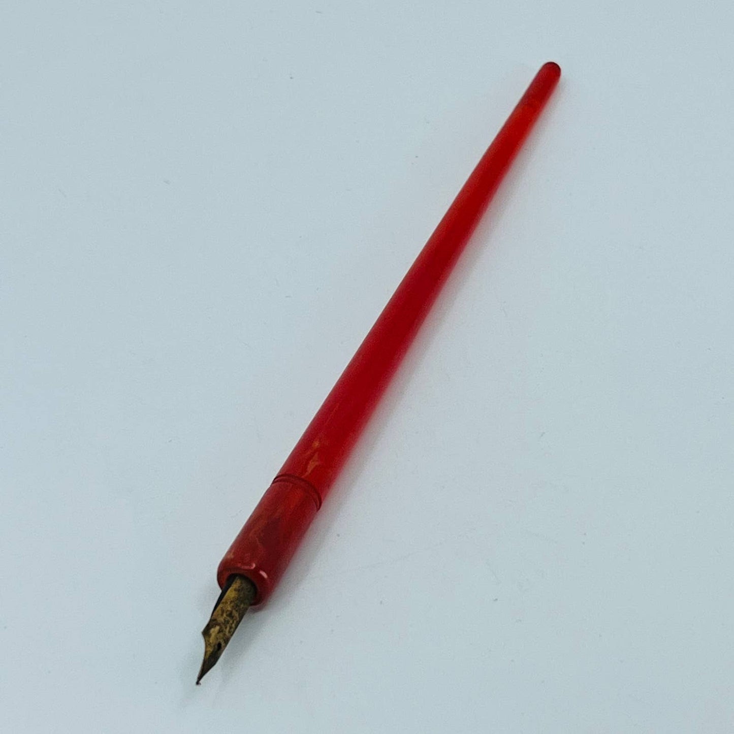 VTG Red and Orange Marbled Celluloid  Fountain Dip Pen w Regal 14k Plate Nib SE1