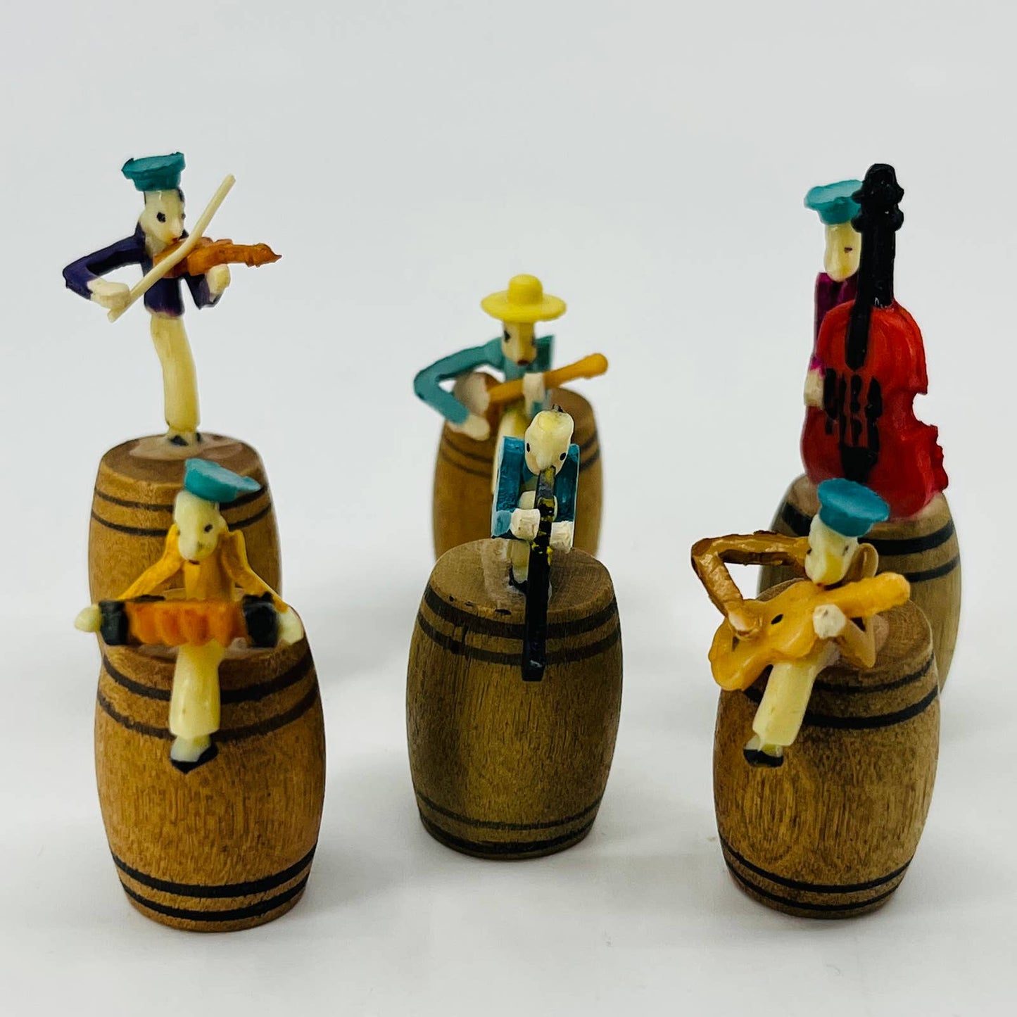 Vintage 1950s Japan Rag Time Band Miniature Figurines Barrels Full Set of 6 SB4