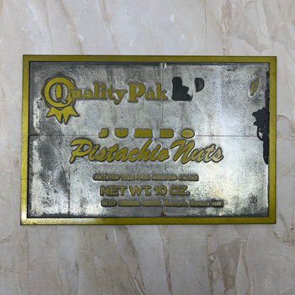 Vtg Newspaper Ad Printing Plate Quality Pak Pistachio Nuts Minneapolis TC9-P1-13