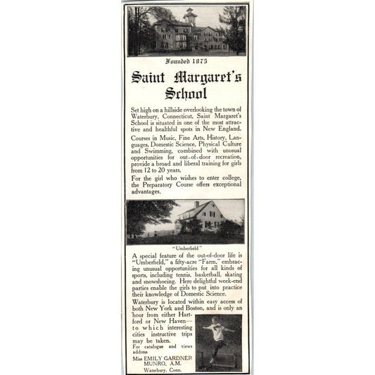 c1920 Harper's Ad - Saint Margaret's School Emily Gardner Munro Waterbury CT EA3