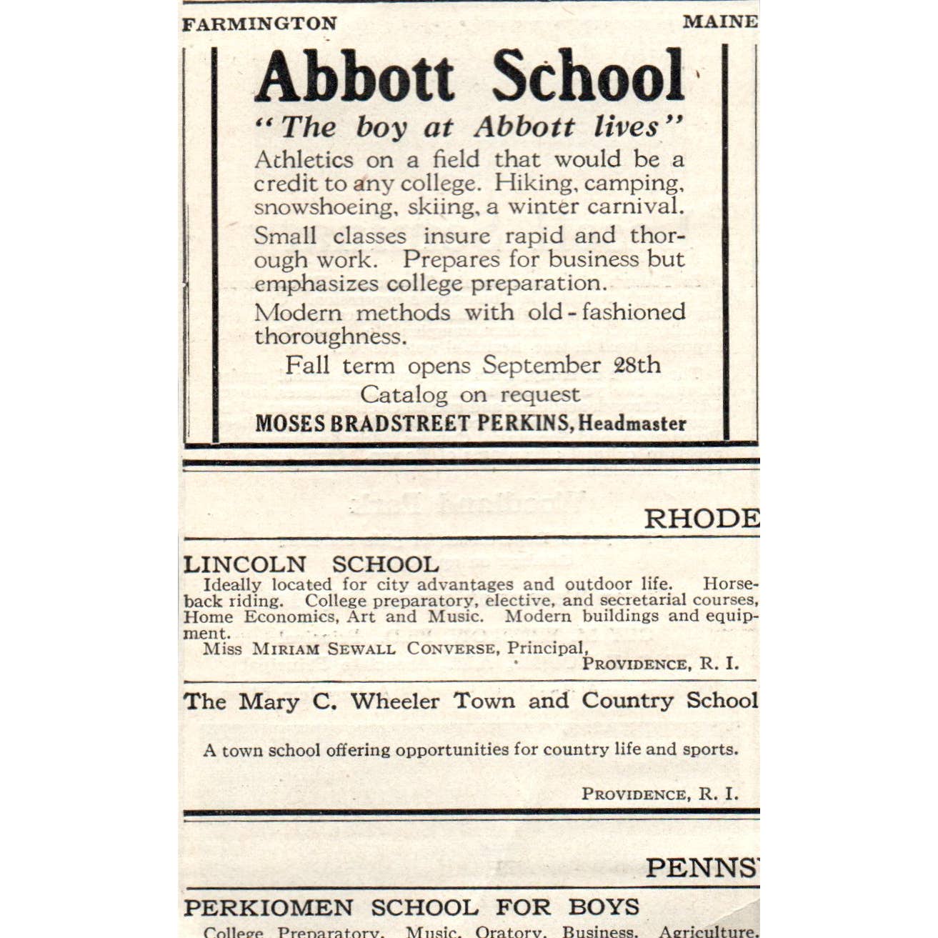 c1920 Harper's Ad - Lasell Seminary Camp Teconnet Guy Winslow Auburndale EA3-4