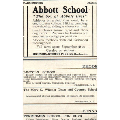 c1920 Harper's Ad - Lasell Seminary Camp Teconnet Guy Winslow Auburndale EA3-4