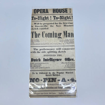 1880 Greenville South Carolina Opera House Minstrel Show Advertisement AB2