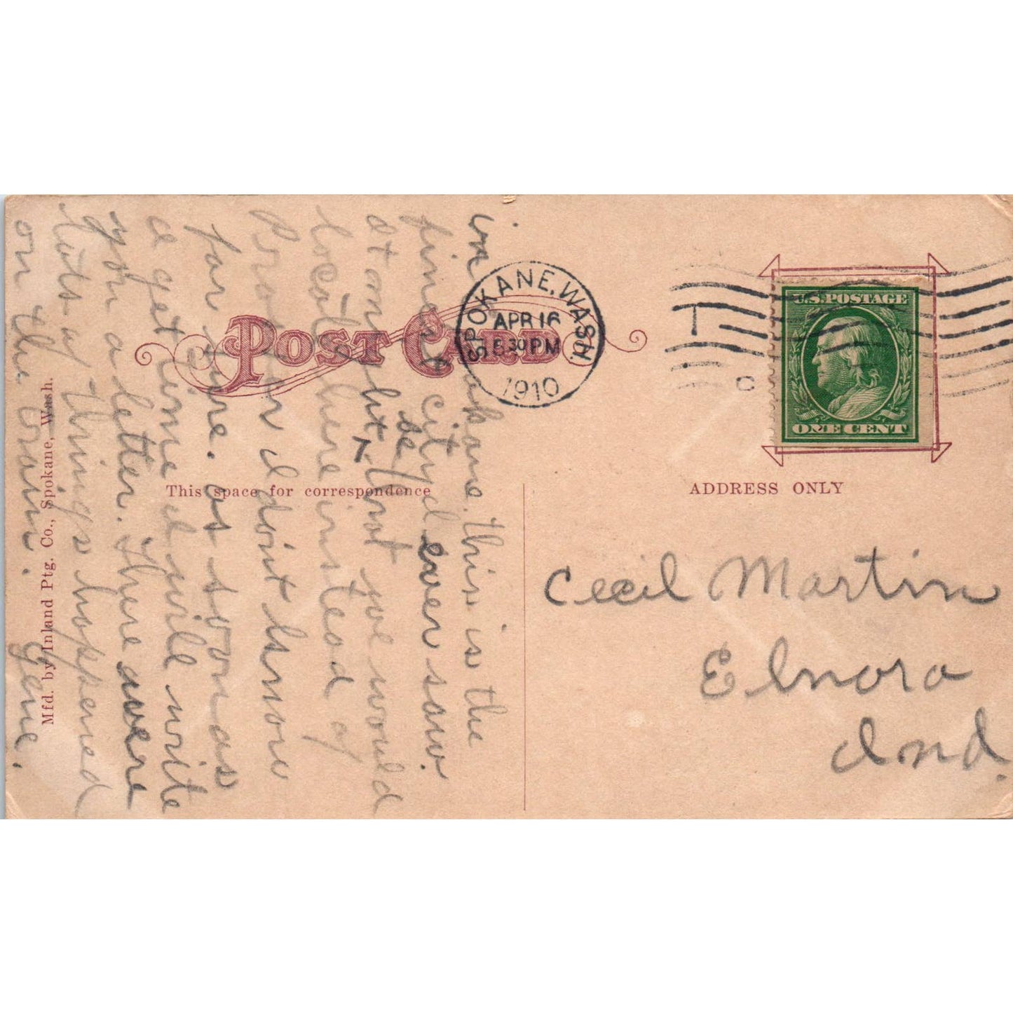 Antique Postcard Lower Falls 1910 Spokane Washington TD9-W2