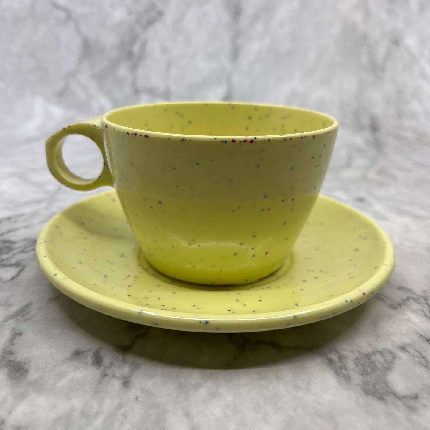 MCM Imperial Ware Speckled Confetti Yellow Cup & Saucer Melmac Malamine TA3-1