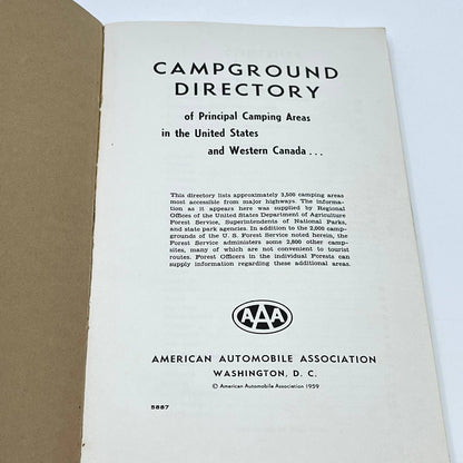 1959 AAA Campground Directory￼ United States & Western Canada TE7