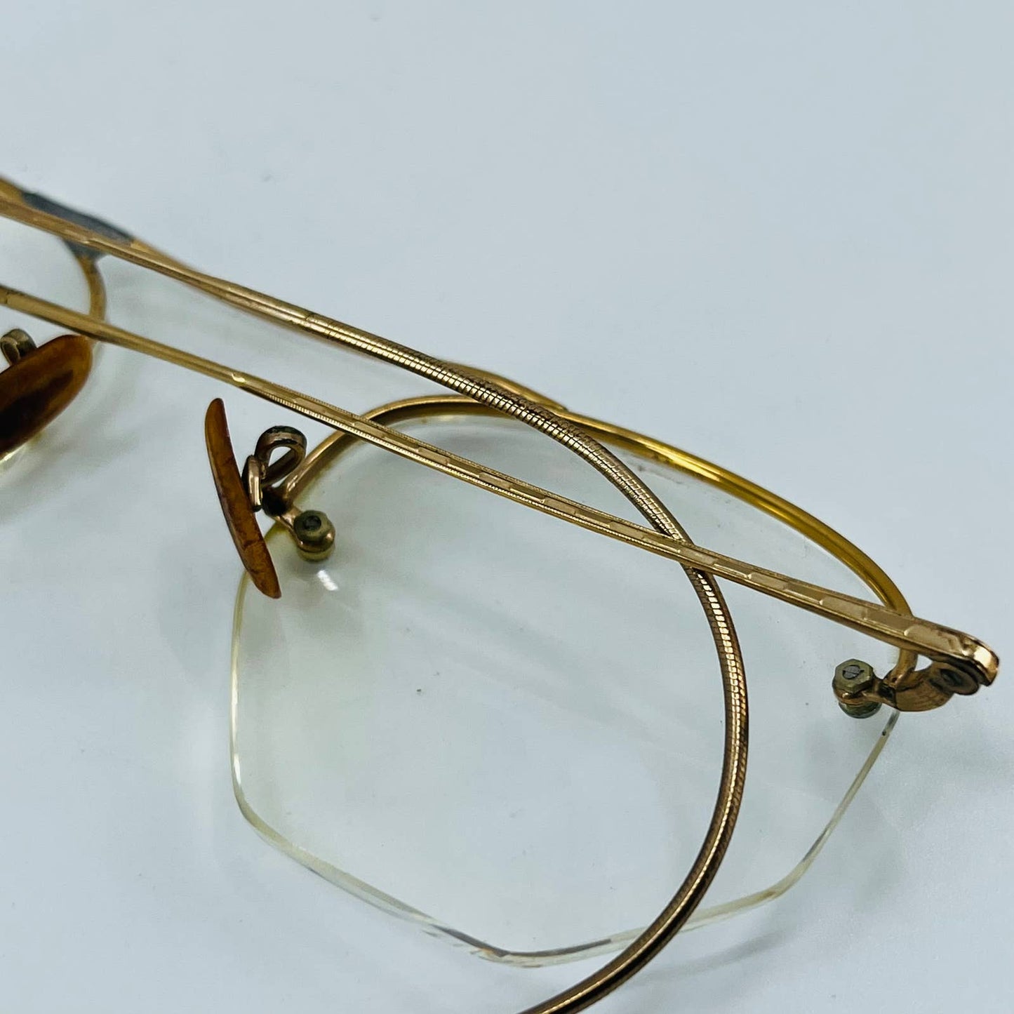 Antique Art Deco Gold Half Rim Cable Arm 12K GF Glasses Eyeglasses w/ Case PA