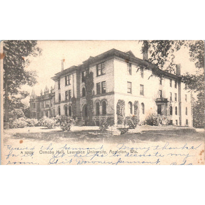 Ormsby Hall Lawrence University Appleton WI 1910 Original Postcard TJ9-P3