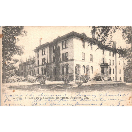 Ormsby Hall Lawrence University Appleton WI 1910 Original Postcard TJ9-P3