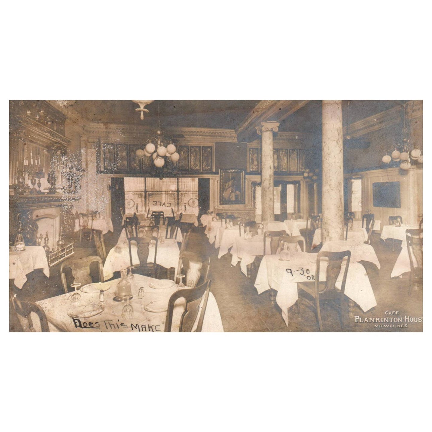 Cafe Plankinton House Dining Room Milwaukee WI 1908 Original Postcard RPPC TJ8-4