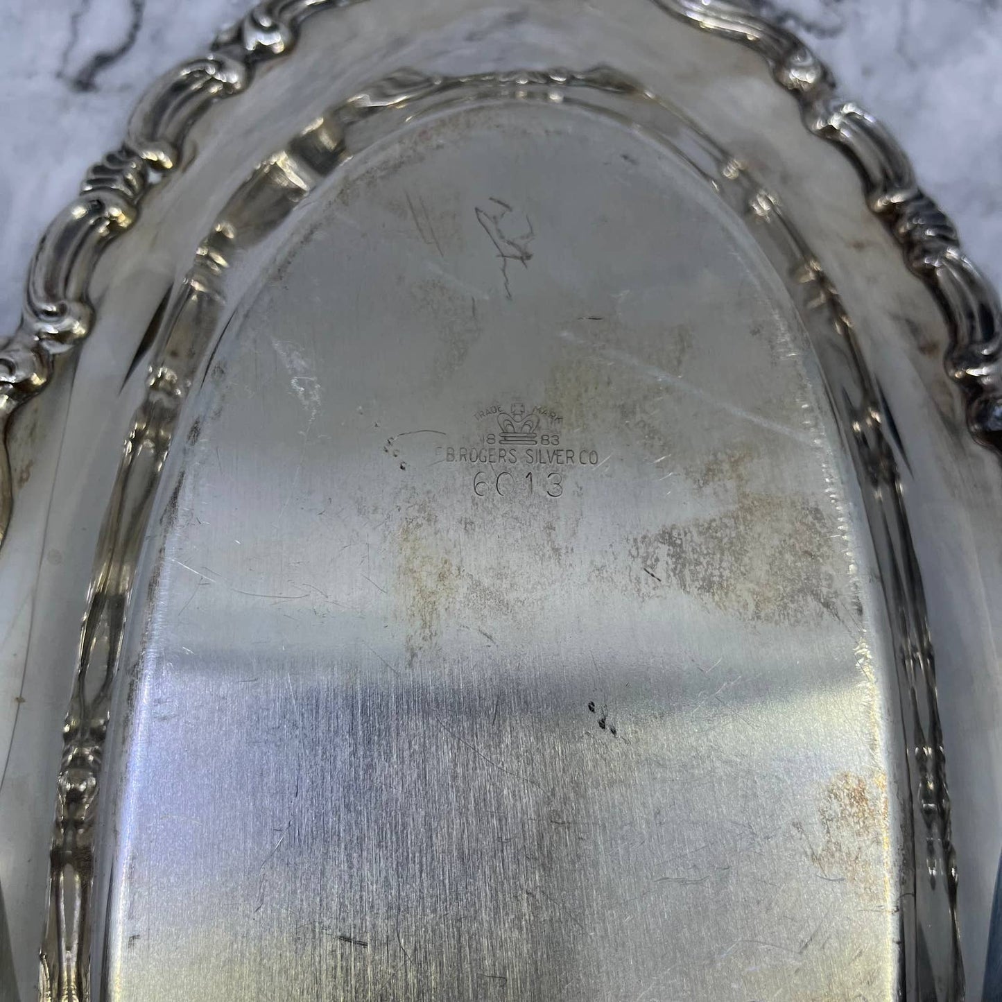 Antique FB Rogers 6013 Silver plate Oval Bread Fruit Serving Tray 12” TJ4