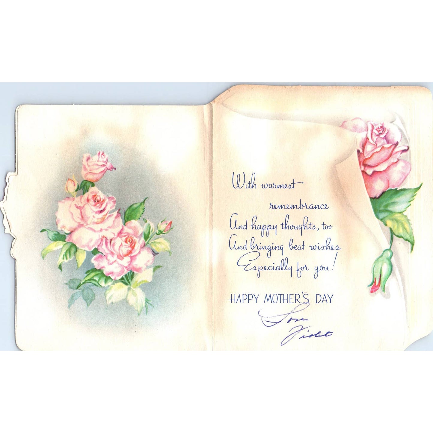 1940s American Greeting Mother's Day Card Pink Roses SF2