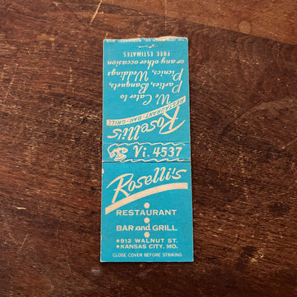 Roselli's Restaurant Kansas City MO Advertising Matchbook Cover MM11-4