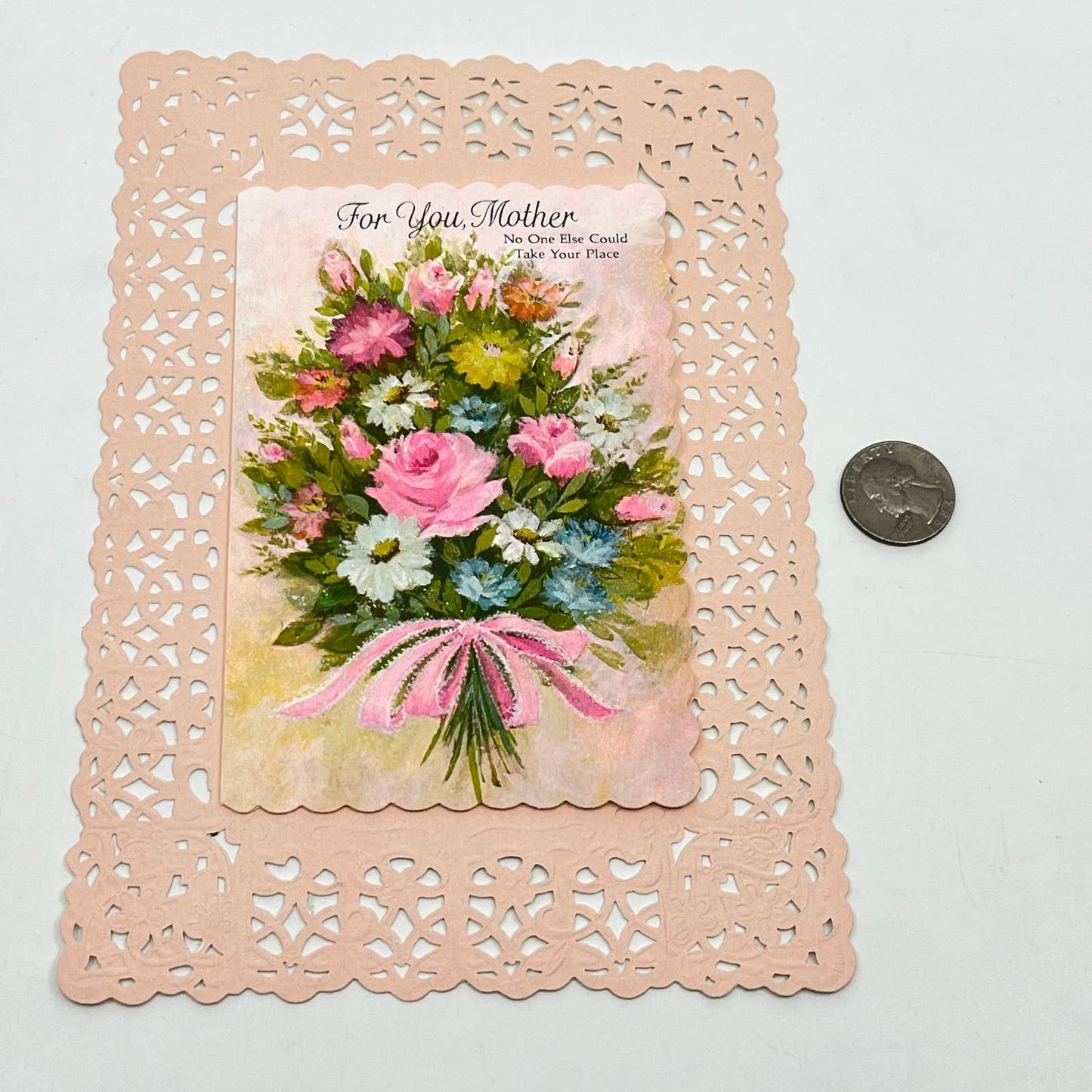 1969 Hallmark Mother’s Day Card Die Cut Embossed Mica Flowers D7