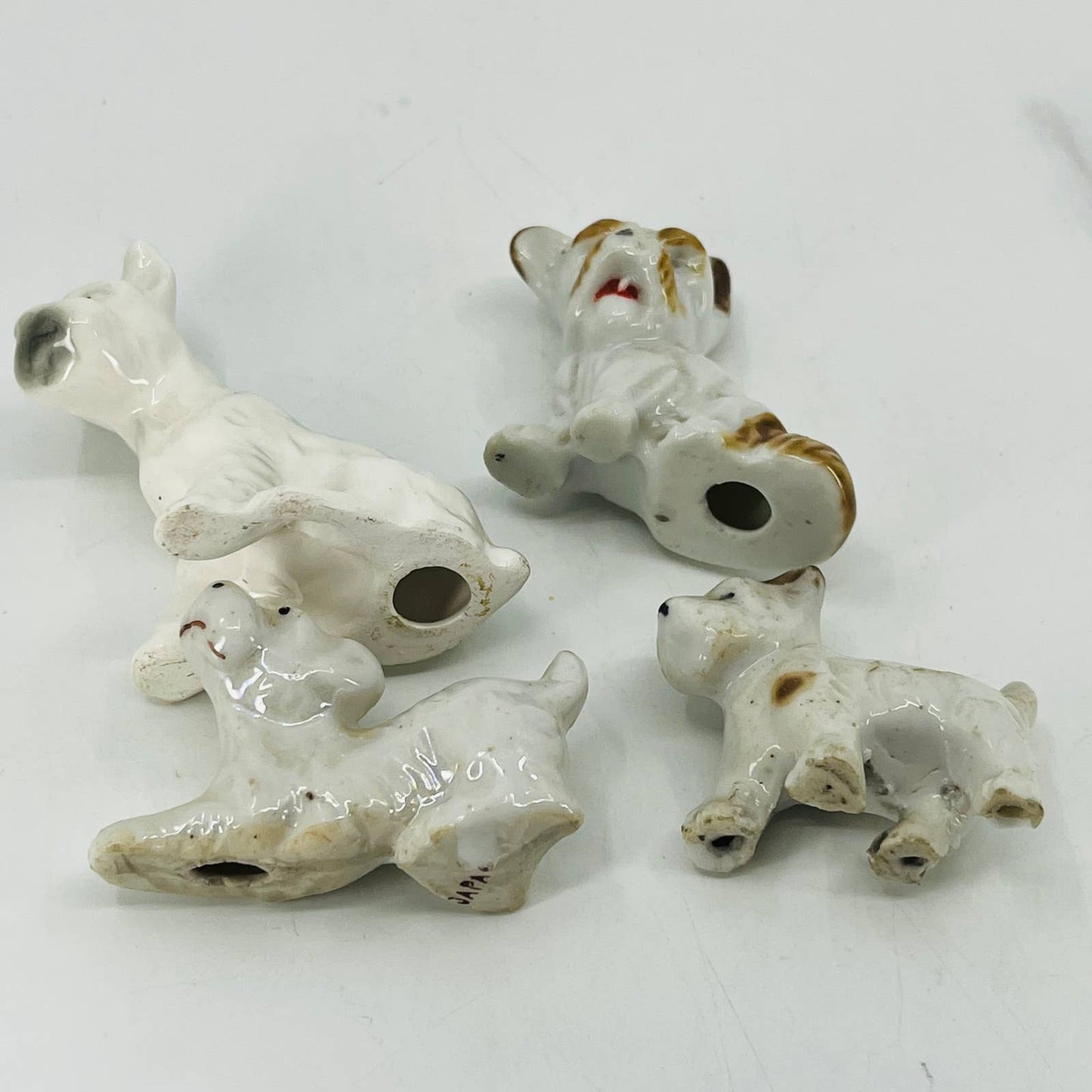 Vintage Lot of 4 Schnauzer Dog Figurines Hand Painted Ceramic 2” SA5