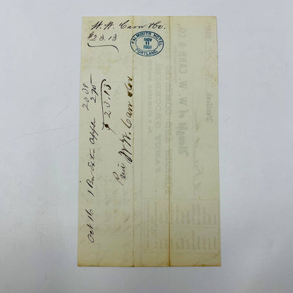 1868 W.W. Carr Fancy Fruits Portland ME Falmouth Hotel Stamp Billhead AA5