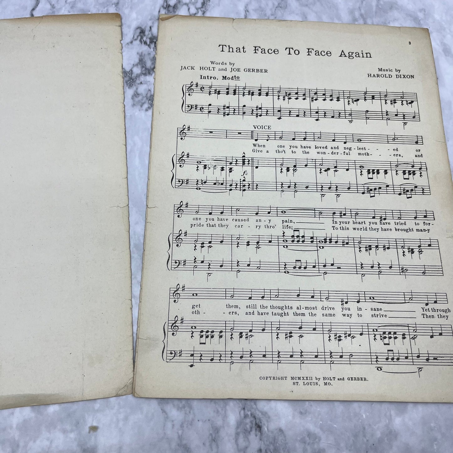 1922 That Face To Face Again Foxtrot Sheet Music Harold Dixon V41-1