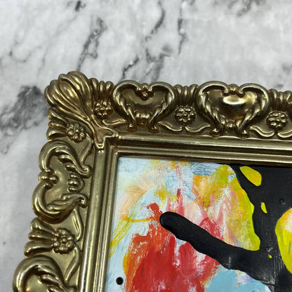 Original Framed Abstract Art Painting 4x5" Mini in Vintage Brass Frame w COA TJ4