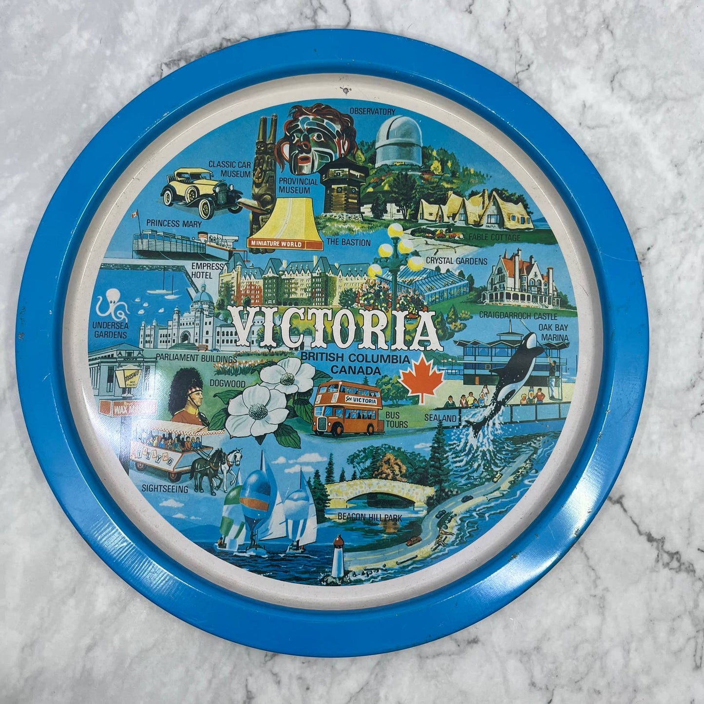 Vintage Metal Souvenir Tray Victoria British Columbia Canada 13" TI8