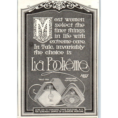 c1920 Harper's Magazine Ad - La Boheme Talc & Perfume Arly Paris EA3