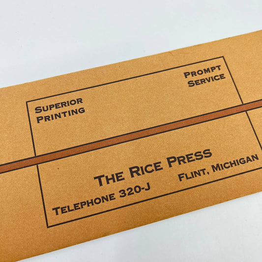 1910s Blotter Card The Rice Press Brown Stripe Flint MI SC8
