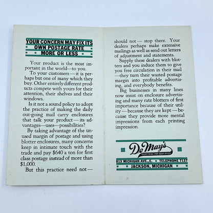 Vintage Advertising Leaflet DeMay’s Printing Jackson Michigan Postage Rates AB2