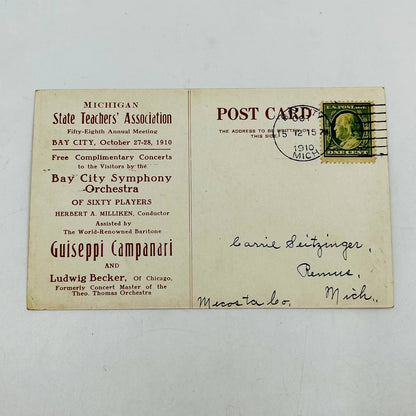 1910 Post Card New Armory Bay City MI Guiseppi Campanari Ludwig Becker PA8